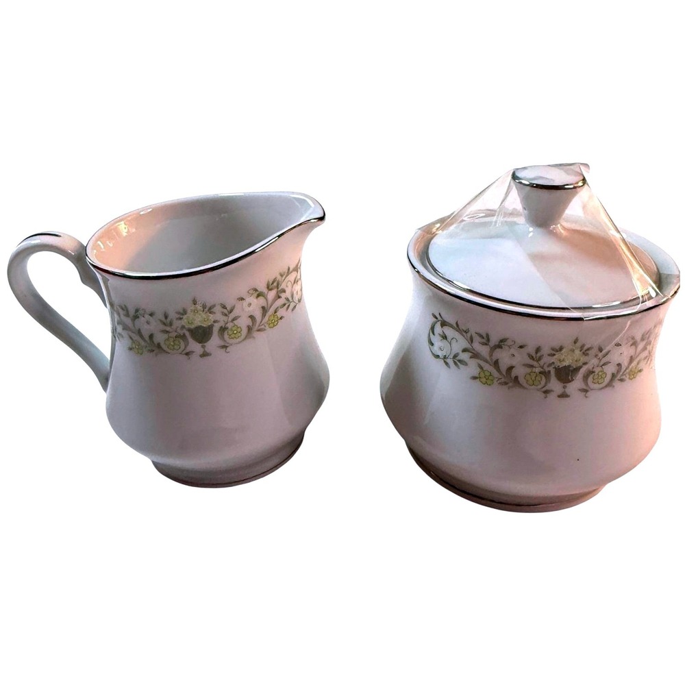 Sterling Fine China Creamer Sugar Bowl Set Florentine Floral Japan MCM Cottage